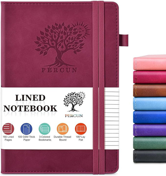 Lined Journal Notebook for Men & Women, 160 Pages College Ruled Journal for Writing, A5 Hardcover Leather Notebooks for Work, School, Business, Travel, Daily Diary 5.9" x 8.5" (Burgundy)