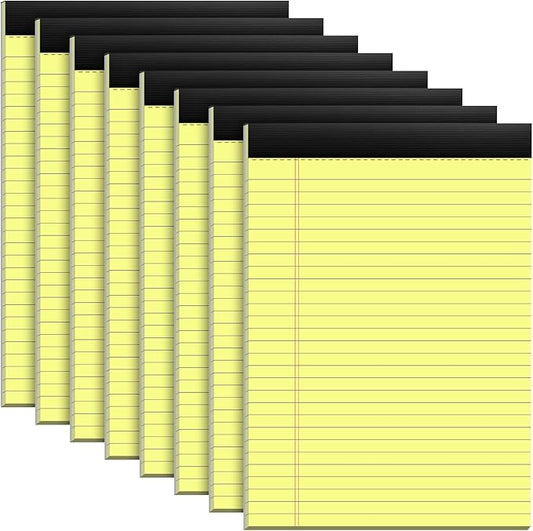 8 Pack Yellow Legal Pads 8.5x11 Yellow Notepads 30 Sheets Perforated Yellow Paper Pads Wide Ruled Yellow Note pad 70GSM Premium Thick Paper Double-Sided Printing Writing Tablets for Students, Office