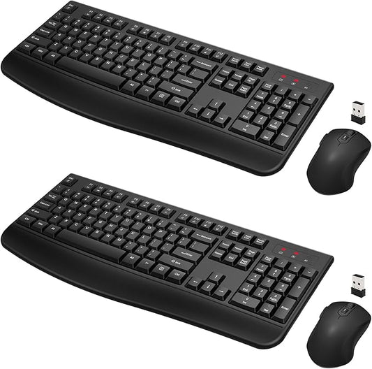 Wireless Keyboard and Mouse Combo, Full-Sized 2.4GHz Comfortable Palm Rest and Optical Wireless Mouse for Windows, Mac OS PC/Desktops/Computer/Laptops(2 Pack)
