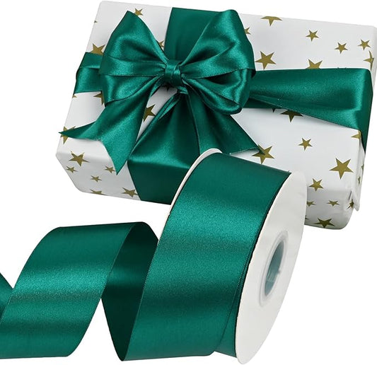 Double Face Teal Satin Ribbon 2 Inch X 50 Yards Polyester Ribbons for Gift Wrapping Fabric Ribbon for Crafts Flower Bouquet Sewing Arts Wedding Party Decoration
