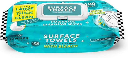 Single Surface Wipes with Bleach, Thick & Large Dispose, All-Purpose Cleaner for Bathroom, Kitchen, Office, 100 Count Soft Flow, Biodegradable, Fresh Scent