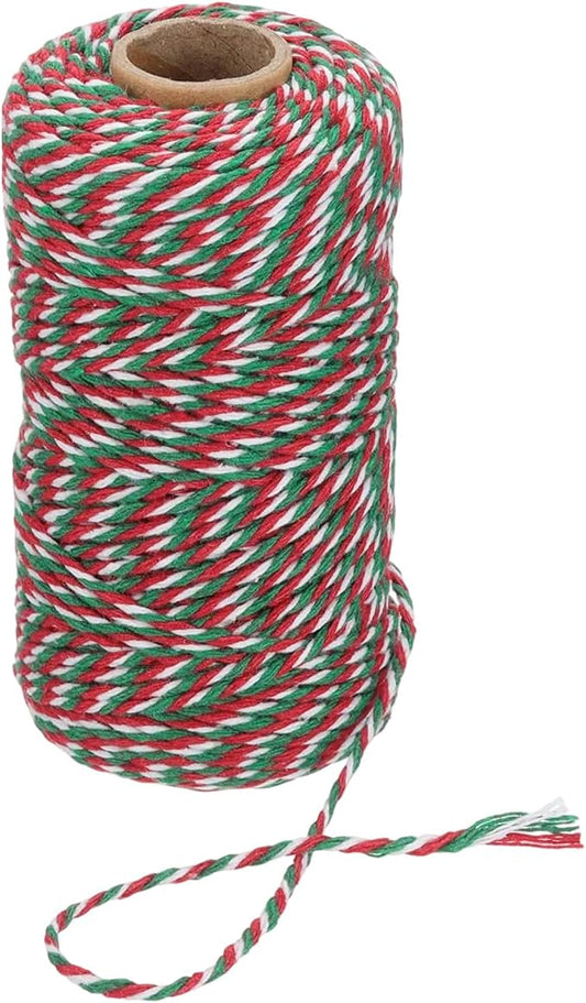 PATIKIL 2mm x 109 Yard Cotton Butcher Twine, Cotton Bakers Twine String Rope Cord for Gift Wrapping Arts Crafts Party Decorations Gardening, Green Red White