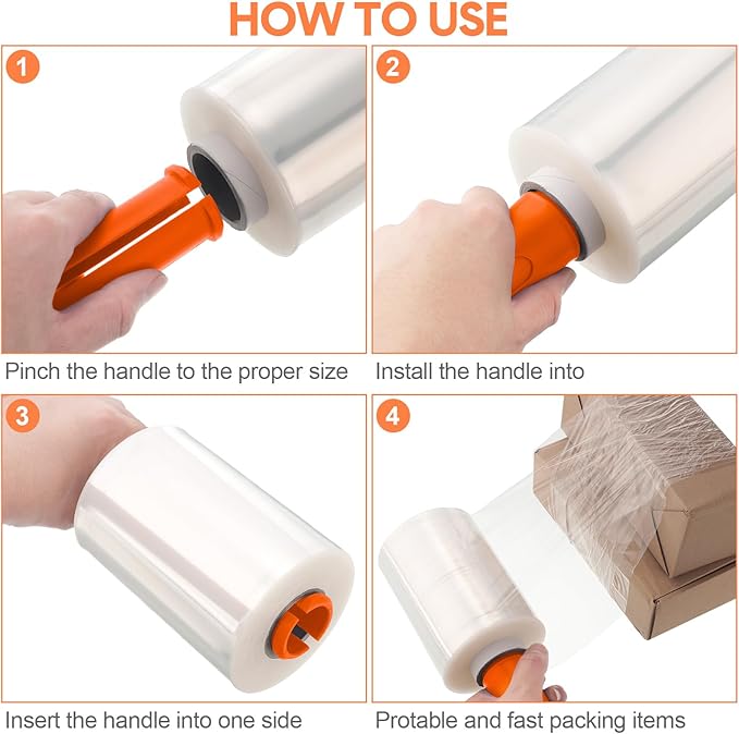 Jutom Mini Stretch Film Industrial Shrink Wrap Roll Plastic Film for Moving 2 Handles 5" x 1000 ft Pallet Wrap Packaging Self Adhering Shipping for Moving Furniture Packing(Orange,8 Pcs)