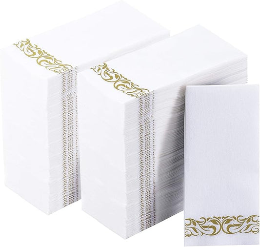 Vplus 400 Pack Paper Napkins Guest Towels Disposable Premium Quality 3-ply Dinner Napkins Disposable Soft, Absorbent, Perfect for Kitchen, Wedding, Parties, Dinners or Events (Gold)