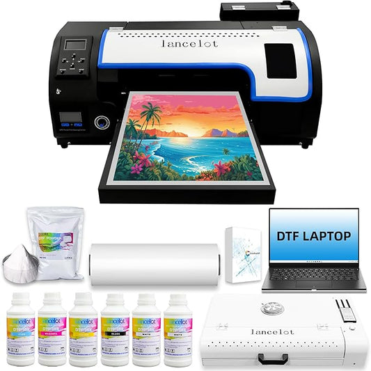 Lancelot A3 M1630 Pro DTF Printer Bundle:A3 Xp600 DTF Machine with Roll Feeder,White Ink Circulation,Built-in Automatic Film Cutter System for T-Shirt Printing(Printer+Laptop+Oven+Consumable)