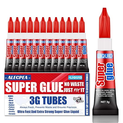 3 Gram (Pack of 12) Single Use Super Glue Liquid, Super Fast, Thin & Strong Adhesive Superglue, Cyanoacrylate Glue for Hard Plastics, DIY Craft, Ceramics, Leather, Metal Etc