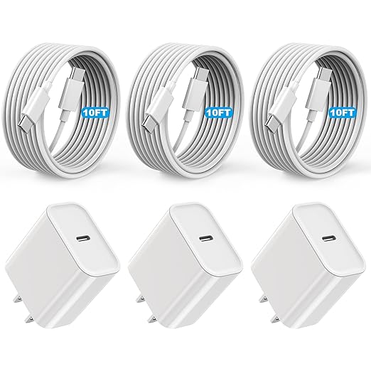 [Apple MFi Certified]Long 10Foot USBC to USBC Cable Fast Charging for iPhone 17/16e/15,3Pack 20W Fast Apple Phone Charger Block 10FT Type C Cord for iPhone 17 Air/17/16/15 Pro/Pro Max/iPad Pro/AirPods