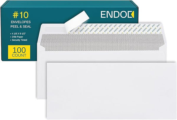 #10 Envelopes Self Seal, 100 Count, Security Tinted, 4 1/8 x 9 1/2 Inch, Business Envelopes Letter Size, 24 LB Paper - Bright White Color - Legal Size