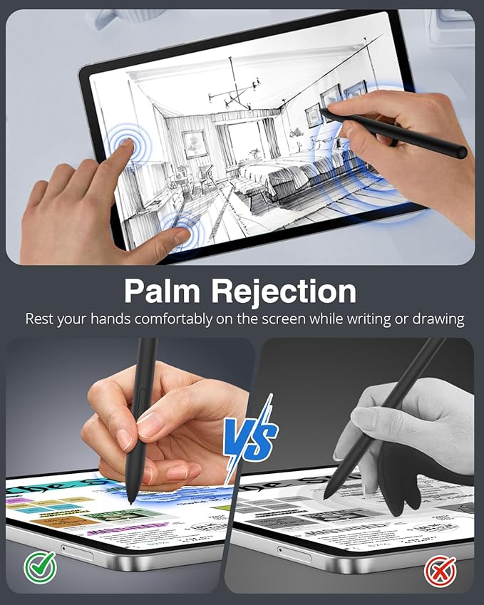 TiMOVO S Pen for Samsung Galaxy Tab S10 FE/S9 FE Series with Eraser, Stylus Pen with 5 Replacement Nibs, Precise Writing, Palm Rejection, Magnetic Adsorption, Black