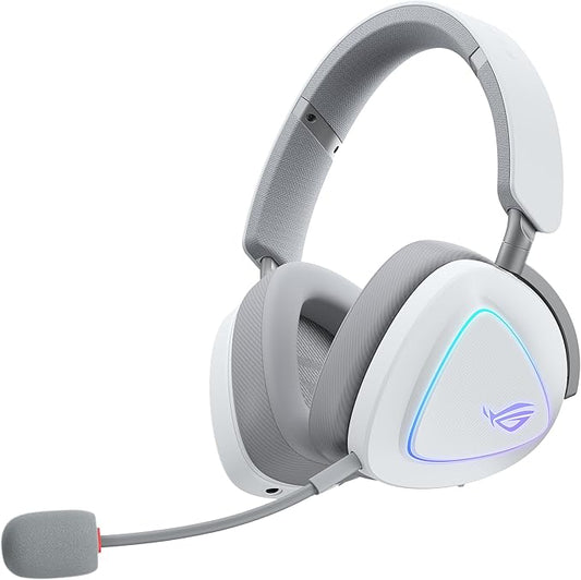 ASUS ROG Delta II Wireless Gaming Headset with Detachable Mic – Tri-Mode (BT, 2.4GHz, 3.5mm), 50mm Titanium-Plated Drivers, 110Hr Battery, Lightweight, for PC, PS5, PS4, Xbox, Switch, Mobile - White