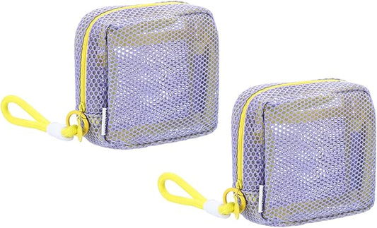 uxcell 2Pcs Mesh Makeup Bag, 4.7" Portable Mesh Cosmetic Bag with Straps, Cute Mini Travel Toiletry Pouch with Zipper for Travel, Daily Accessories Organizer, Purse, Purple