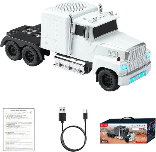 WS-570 Retro American Truck Model Bluetooth Replica Speaker – Portable HD Sound, TWS Stereo,FM Radio,LED Party Lights,Built-in Microphone Hands-Free,Surprise Portable Gift for Car Enthusiasts(White)