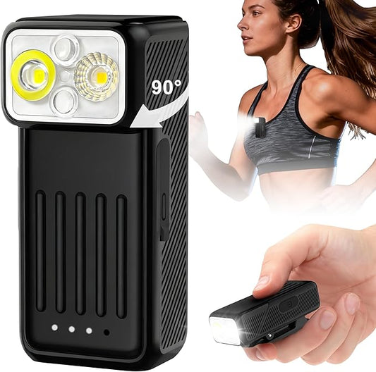 YAKLIM 500LM Mini EDC Flashlight Clip-On Running Light, Rechargeable Pocket Light with 90° Rotatable Head, 10-Mode Waterproof Hands-Free Safety Light for Runners, Night Walking, Cycling &Emergency Use