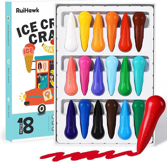 Jumbo Crayons for Toddlers, 18 Pack Washable Non-Toxic Crayons Set with Coloring Pages, Easy-Grip Unbreakable Art Supplies for Preschool, Christmas Stocking Stuffers Gift for Ages 1-3, 2-4