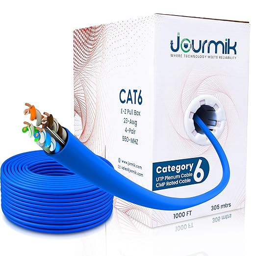 | Cat6 Plenum Cable 1000ft | DSX-8000 Certified, 23AWG, UTP, 550MHz, 10Gbps | 100% Solid Conductor CMP Fire-Rated Ethernet Cable | Most Certified Bulk Cat 6 Cable for Networking