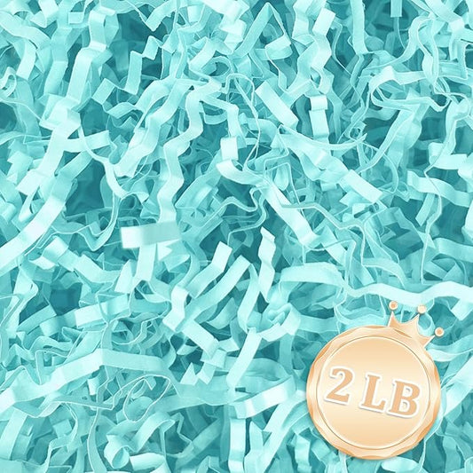 2 LB Light Blue Crinkle Cut Paper Shred Filler Great for Gift Wrapping, Light Blue Basket Fillers, Birthday, Gift Wrapping, Anniversary, Halloween Thanksgiving Christmas Party Decor Filling Supplies