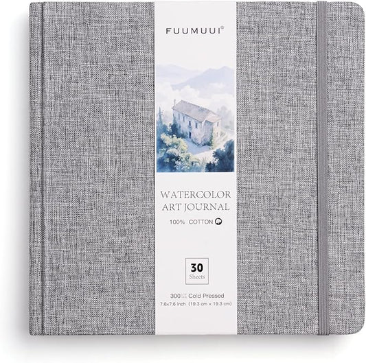Watercolor Sketchbook, Fuumuui 7.6"x7.6" Watercolor Journal with 30 Sheets 140 LB (300 GSM) Cotton Paper for Painting, Drawing, Art Journaling, Sketchbook As Travel Notebook
