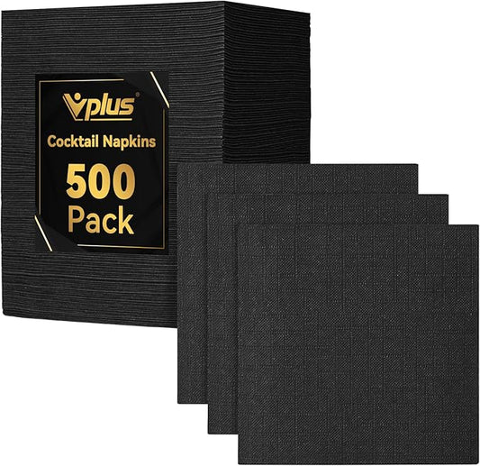 Vplus 500 Pack Black Cocktail Napkins, Elegant Beverage Napkins, 3-Ply Disposable Paper Napkins 4.9x4.9 inch, Perfect for Restaurant, Bar, Party, Wedding, Dessert