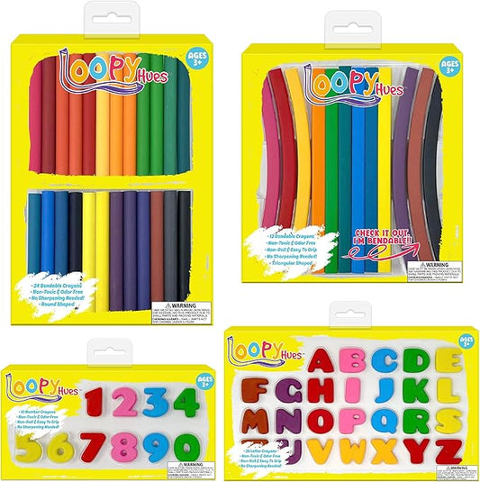 Bendable Crayons For Kids, Arts & Crafts, School Supplies, 3D Letter & Number Crayons, No Sharpening Needed, Assorted Colors (72 Pack - Combo Set)