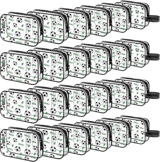 24 PCS Soccer Gift Accessories Bags Soccer Cosmetic Bags Goodie Snack Makeup Pouch Bag Waterproof Clear PVC Travel Bag with Zipper for Girls Team Gifts Valentine Player Sport Party Favors