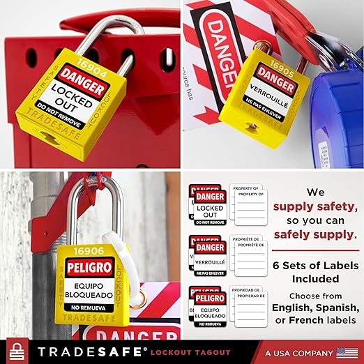 TRADESAFE Lockout Tagout Locks Set - 7 Yellow Loto Locks, Lockout Locks Keyed Different, 2 Keys Per Lock, OSHA Compliant Lock Out Tag Out Padlocks, Safety Padlocks for Electrical Lockout Tag Out Kits