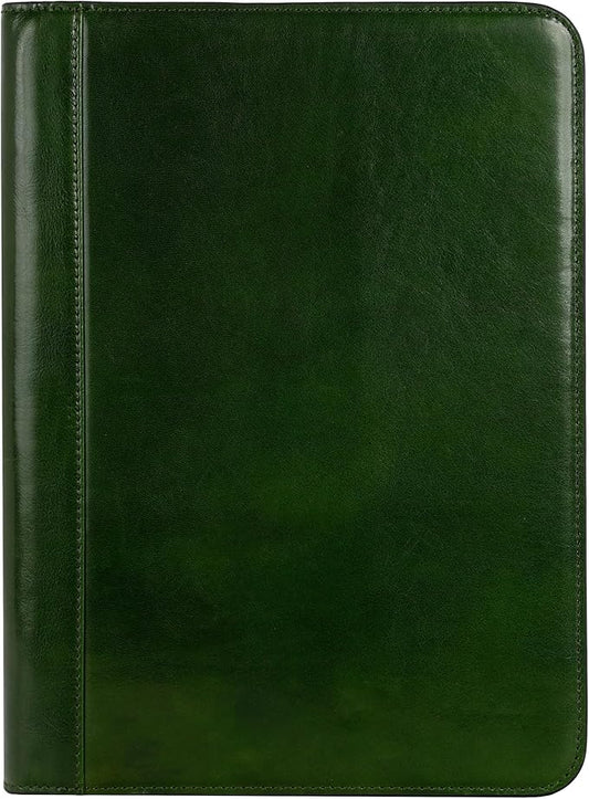 Time Resistance Leather Portfolio - A4 Document Folder - Italian Handcrafted Padfolio Organizer (Green) - Gift Box Included