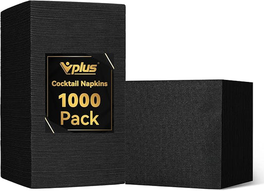 Vplus 1000 Pack Black Cocktail Napkins, Elegant Beverage Napkins, 3-Ply Disposable Paper Napkins 4.9x4.9 inch, Perfect for Restaurant, Bar, Party, Wedding, Dessert Napkins