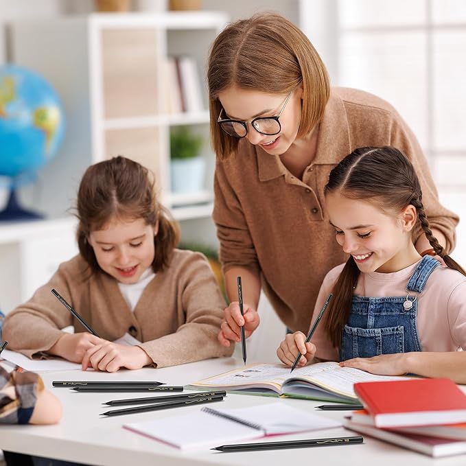 VUSIGN #2 Pencils Bulk, 72 Pack Pre-Sharpened HB Pencils, With 1 Sharpener & 2 Erasers for School, Office, Writing, Drawing Use,Black