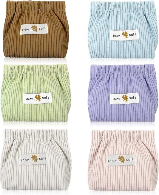 Yolev 6pcs Corduroy Elastic Hair Tie Organizer Portable Travel Storage Bag Corduroy Makeup Bag Pouch Mini Cosmetic Makeup Pouch Multipurpose Aesthetic Lipstick Bags Hair Accessories Organizer