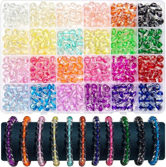 720pcs 8mm Glass Beads for Bracelets, 24 Colors Crystal Beads for Jewelry Making Round Glass Beads for DIY Bracelets Earrings Necklace Keychains Phone Chain Crafts (24 Colors-8MM)