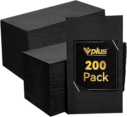 Vplus 200 Pack Black Paper Napkins, Premium Quality 3-Ply Disposable Napkins, Soft and Absorbent, Perfect for Dinner, Wedding, Graduation, Party