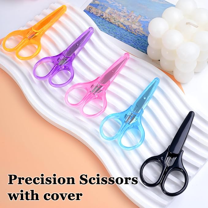10 Pcs Small Scissors All Purpose, Stainless Steel Sharp Mini Detail Craft Scissors with Protective Cover for Embroidery, Paper Cutting, Sewing, Knitting, Crafting, 3.5"