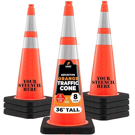 Xpose Safety 36 Inch Orange Traffic Cones Heavy Duty 15lb with 6" & 4" Collars, 8 Pack - Multipurpose PVC Plastic Safety Cone for Parking, Soccer, Caution, Kids and Construction - DOT Approved
