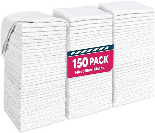 White Microfiber Towels- 150 Pack, Microfiber Cleaning Cloths Bulk, Microfiber Towels for Cars, Cleaning Rags (12x12 inches)