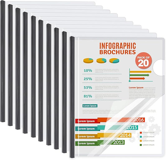 20 Pack Report Covers with Sliding Bar - Clear Plastic Presentation Folders for A4 & Letter Size Paper, 70 Sheet Capacity File Document Binder for School, Office, Resume & Business Use