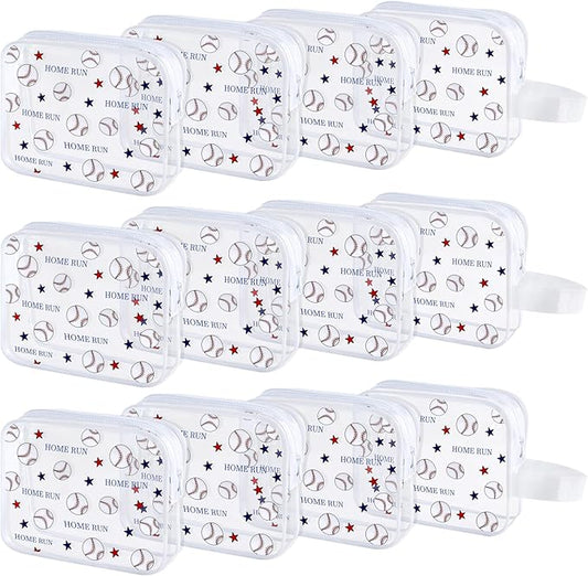 12 PCS Baseball Gift Accessories Bags Baseball Cosmetic Bags Goodie Snack Makeup Pouch Bag Waterproof Clear PVC Travel Bag with Zipper for Girls Team Gifts Valentine Player Sport Party Favors