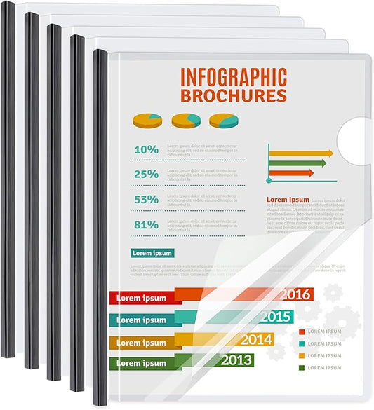 5 Pack Report Covers with Sliding Bar - Clear Plastic Presentation Folders for A4 & Letter Size Paper, 70 Sheet Capacity File Document Binder for School, Office, Resume & Business Use