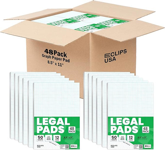 E-CLIPS USA Graph Paper Pad, Graph Paper Notebook, 4 x 4 An Inch Quad Ruled Graph Paper Pad, Graph Paper Pads 8.5 x 11, Drafting Paper, 50 Sheets Per Pad (48 Pack)