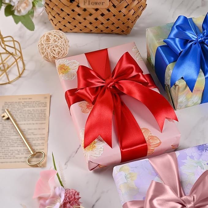 Double Face Red Satin Ribbon 2 Inch X 50 Yards Polyester Red Ribbons for Gift Wrapping Fabric Ribbon for Crafts Flower Bouquet Sewing Arts Wedding Party Decoration