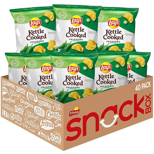 Lay's Kettle Cooked Potato Chips, Jalapeno, 0.85 Ounce (Pack of 40)