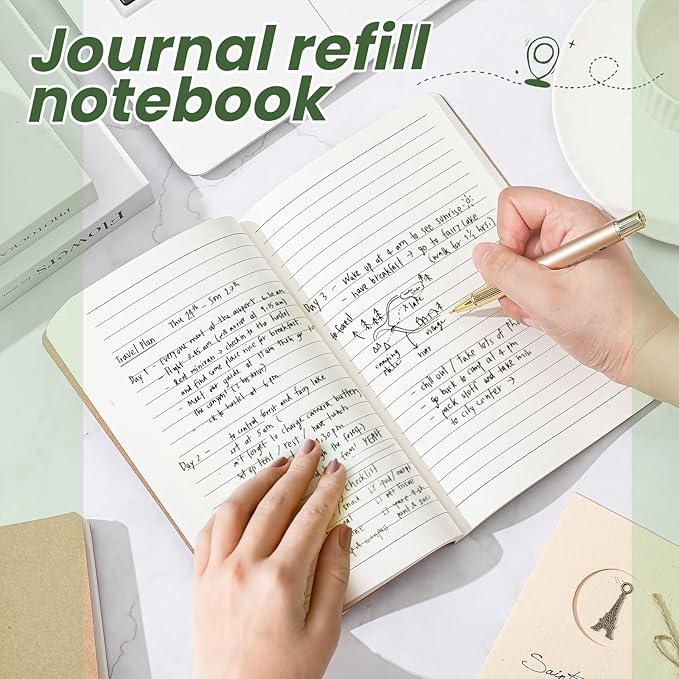 Zhanmai 5 Pack A5 Journal Refill 5.5 x 8.2'' Refillable Notebook Inserts A5 Paper Refill Kraft Travelers Journal Notebooks for Office School Writing Supplies, 100 Sheets/200 Pages