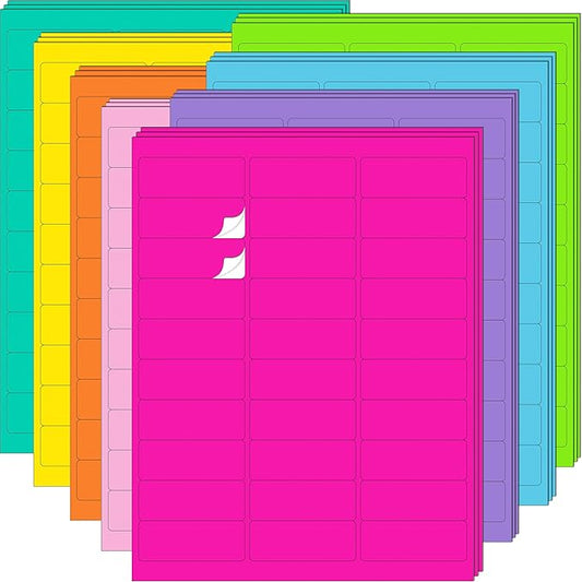 YSHIHE 1" x 2-5/8" Colored Labels Stickers 8 Colors Bright Moving Labels 24 Sheets,720 Labels for Laser/Inkjet Printer, Permanent Adhesive