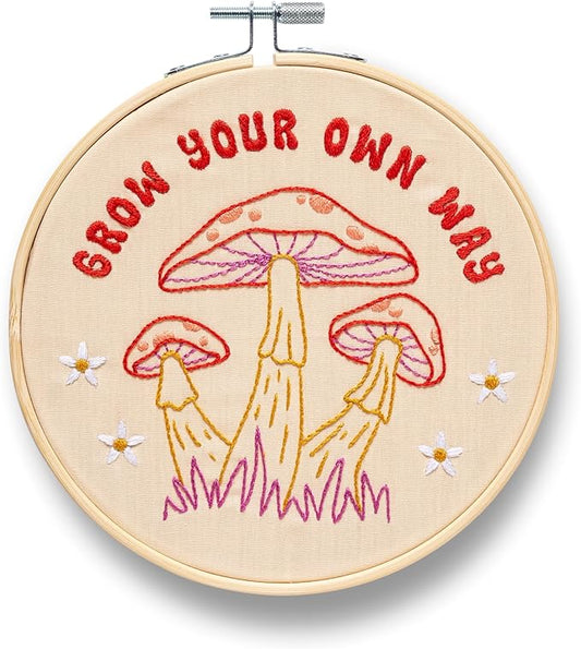 FUNATIC Grow Your Own Way Embroidery Kit | Funny Beginner Needle Work Starter Set for Adult | Needlepoint DIY Arts and Crafts | Cross Stitch Set with Bamboo Hoop Floss Needles Threader Printed Fabric