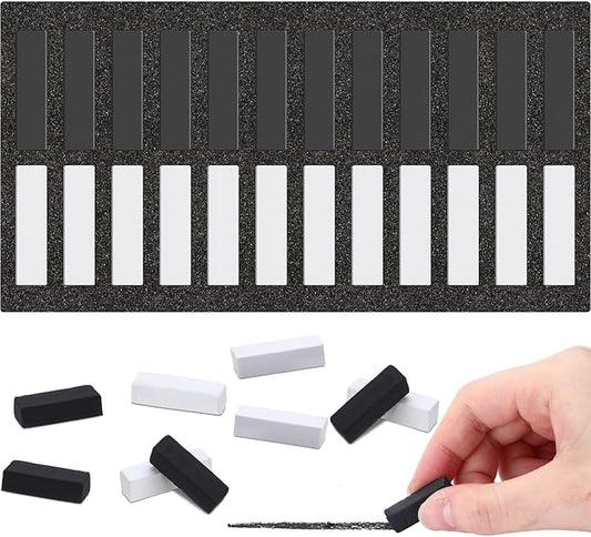 24 Pcs Soft Pastel Drawing Chalk Set Square Sketch Chalk Non-toxic Artist Pastel Sticks for Professional Artists and Art Lovers(30 x 8 x 8 mm,Black,White)
