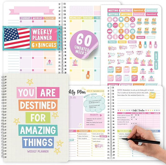 Undated Planner Weekly and Monthly - Spiral Undated Weekly Planner for Kids & Adults, Week Planners Habit Tracker, Goal Planners Notebook for Work, Agenda Planning Notebook