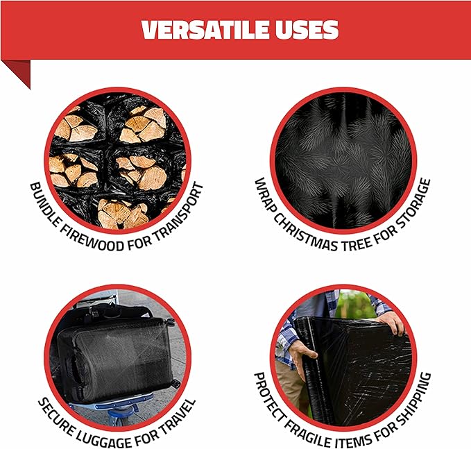 Black Stretch Wrap Industrial Strength Extra Thick 4 Pack 18" 1100 SqFt 80 Gauge (20 Micron) Shrink Wrap Roll for Moving Supplies, Furniture, Pallets, Plastic Wrap for Packing, Stretch Film