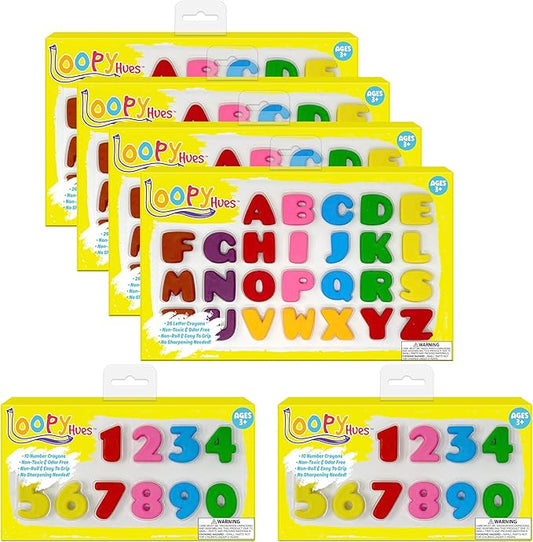 Bendable Crayons For Kids, Arts & Crafts, School Supplies, 3D Letter & Number Crayons, No Sharpening Needed, Assorted Colors (124 Pack - Numbers & Letters Combo Pack)