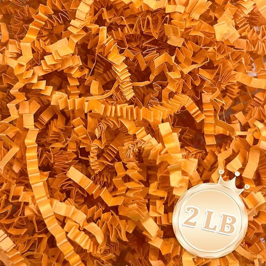 2 LB Orange Crinkle Cut Paper Shred Filler Great for Gift Wrapping, Basket Fillers, Birthday, Gift Wrapping, Anniversary, Halloween Thanksgiving Christmas Party Decor Filling Supplies