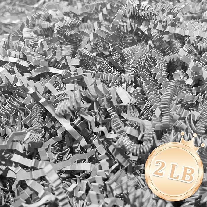 2 LB Light Gray Crinkle Cut Paper Shred Filler Great for Gift Wrapping, Light Gray Basket Fillers, Birthday, Gift Wrapping, Anniversary, Halloween Thanksgiving Christmas Party Decor Filling Supplies