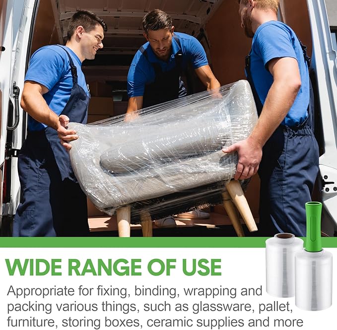 Jutom Mini Stretch Film Industrial Shrink Wrap Roll Plastic Film for Moving 2 Handles 5" x 1000 ft Pallet Wrap Packaging Self Adhering Shipping for Moving Furniture Packing(Clear, Green,16 Pcs)